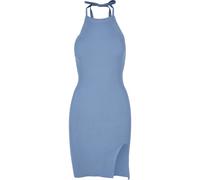 Shirtkleid URBAN CLASSICS "Urban Classics Damen Ladies Rib Knit Neckholder Dress", Damen, Gr. L, US-Größen, blau (horizonblau), 35% Polyacryl, 35% Viskose, 30% Polyamid, unifarben, slim fit, Kleider S
