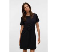 Shirtkleid VERO MODA "VMLUNA SS SHORT STRING DRESS JRS NOOS", Damen, Gr. XL, N-Gr, schwarz, Jersey, Obermaterial: 50% Baumwolle, 50% Polyester, unifarben, regular fit kurz, Rundhals, Kleider Shirtklei