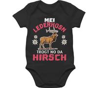 Shirtracer Baby Body Junge Mädchen - Kompatibel mit Oktoberfest Outfit - Mei Lederhosn trogt no da Hirsch - weiß/rot - 6/12 Monate - Schwarz - trachtenbody trachtenkleidung bayrisch edelweiß bz10