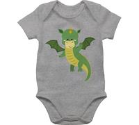 Shirtracer Baby Body Junge Mädchen - Tiermotiv Animal Print - Drache - 1/3 Monate - Grau meliert - tiermotive drachen bodys tiermotiven kindergarten tier tiere tieren mit