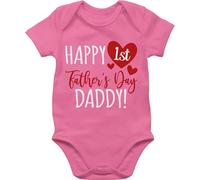 Shirtracer Baby Body Kurzarm - Geschenk zum Vatertag - Happy 1st Father's Day Daddy! - weiß/rot - 1/3 Monate - Pink - outfit 1. vatertagsbody papatagsgeschenk erster babybody dad baby-kleidung