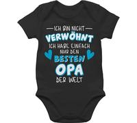 Shirtracer Baby Body Kurzarm - Sprüche - Ich bin nicht verwöhnt - Ich habe einfach nur den besten Opa der Welt - Weiß/Blau - 1/3 Monate - Schwarz - bester babymode witzig spruch beste bodys