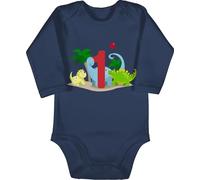 Shirtracer Baby Body langarm Mädchen Junge - 1. Geburtstag - Dino Eins - 12/18 Monate - Navy Blau - 1 outfit happy birthday bodys one einjährige strampler year 1geburtstag langarmbody geburtstags