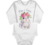 Shirtracer Baby Body langarm Mädchen Junge - Ostergeschenke - Mein 1. Ostern Hase Blumenkranz I Mein erstes Ostern I - 6/12 Monate - Weiß - outfit osteroutfit easter my 1 osterbody ostermotiv oster
