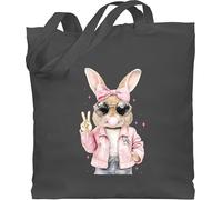 Shirtracer Baumwolltasche - Hase - Taschen - Hasen Mädchen cool Ostern Geschenke Osterhase lustig Hasenliebhaber Peace - Unisize - Dunkelgrau - häschen tasche osterhasen hasentasche hasenmotiv
