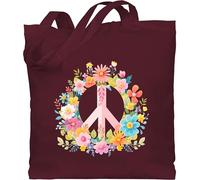 Shirtracer Baumwolltasche - Statement - Taschen - Peace Zeichen I Peacezeichen I Frieden I Hippie Flower Power I 60er I 70er Flowerpower - Unisize - Bordeauxrot - tasche statements jutebeutel sprüche