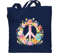 Shirtracer Baumwolltasche - Statement - Taschen - Peace Zeichen I Peacezeichen I Frieden I Hippie Flower Power I 60er I 70er Flowerpower - Unisize - Navy Blau - tasche statements hippy jutebeutel