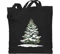 Shirtracer Baumwolltasche - Weihnachten - Taschen - Motiv Weihnachtsbaum mit Schnee Geschenk Wintermotiv Schneebedeckte Tanne I Winter Geschenk zur Winterzeit - Unisize - Schwarz - weihnachtstasche