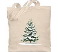 Shirtracer Baumwolltasche - Weihnachten - Taschen - Motiv Weihnachtsbaum mit Schnee Geschenk Wintermotiv Schneebedeckte Tanne I Winter Geschenk zur Winterzeit - Unisize - Naturweiß - weihnachtstasche