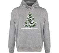 Shirtracer Hoodie Herren Pullover Männer - Weihnachten - Motiv Weihnachtsbaum mit Schnee Geschenk Wintermotiv Schneebedeckte Tanne I Winter Geschenk zur Winterzeit - L - Grau meliert