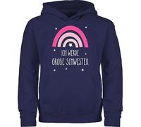 Shirtracer Kinder Hoodie Jungen Mädchen - Ich werde große Schwester - Regenbogen - Grosse Schwester - 128 (7/8 Jahre) - Navy Blau - Sister Schwestern Big Pullover Pulli sis Will be a Pulis