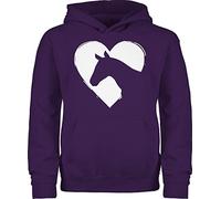 Shirtracer Kinder Hoodie Jungen Mädchen - Pferd Pferde - Herz mit Pferdekopf - 116 (5/6 Jahre) - Lila - pferdepullover reiten pferdemotiv Pullover reithoodies pferdeliebhaber Pulli reitpulli Reiter