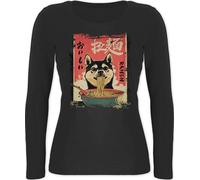 Shirtracer - Langarmshirt Damen - Ramen Nudeln Hund Japan I Anime Geschenke Manga Geschenk Kawaii Geschenke Cute Stuff Y2K I Japanese Shiba Inu Geschenk