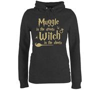 Shirtracer Pullover Damen Hoodie Frauen - JGA Junggesellenabschied - Muggle in The Streets Witch in The Sheets - L - Anthrazit meliert - Bachelorette Party jungesselnabschied junggesellinnenabschied