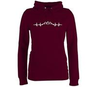 Shirtracer Pullover Damen Hoodie Frauen - Skiurlaub Apres Ski - Berge Herzschlag I Geschenk Bergliebhaber I Bergliebe - S - Burgundrot - wanderbekleidung Party Outfit valemtinstagsgeschenk Berg