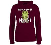 Shirtracer Pullover Damen Hoodie Frauen - Sprüche Statement mit Spruch - Bevor du fragst: Nein! - Frosch - Weiß - XXL - Burgundrot - lustige Hoodies sprüche+Pullover sprueche no Fun-Kapuzenpullover