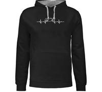 Shirtracer Pullover Herren Frauen Hoodie Kontrast zweifarbig - Biker - Herzschlag Motorrad I Motorbike - M - Schwarz/Grau meliert - Geschenke für Motorradfans Geschenk Bike mottorad Hoddies motorad