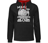 Shirtracer Pullover Herren Frauen Hoodie Kontrast zweifarbig - Damen - Mama & Sohn Immer EIN Herz & eine Seele - S - Schwarz/Rot - Geschenk Mum Herzen Hoody Mutter mütter und Pulli Muttertag an