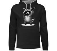 Shirtracer Pullover Herren Frauen Hoodie Kontrast zweifarbig - Damen - Retro Waschbär Rocker lustig I Lustiges Rock Musik Geschenk Waschbären I Funny Rock Star Raccoon Geschenk Metal Racoon - XL