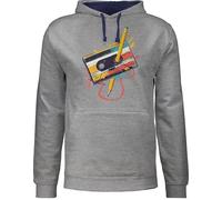 Shirtracer Pullover Herren Frauen Hoodie Kontrast zweifarbig - Karneval & Fasching - Damen - Retro Kassette I Retro Geschenke 80er Jahre Geschenk 90er Outfit I 90iger Jahre I Techno Outfit - L - Grau
