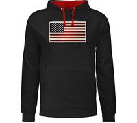 Shirtracer Pullover Herren Frauen Hoodie Kontrast zweifarbig - Kontinente - Flagge USA - M - Schwarz/Rot - Amerika pullis American jh003 Flag Kapuzenpullover Hoody Damen