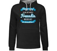 Shirtracer Pullover Herren Frauen Hoodie Kontrast zweifarbig - Partner-Look Pärchen - Ich Habe eine verrückte Freundin blau - L - Schwarz/Grau meliert - Meine pullis typisch Frau Girlfriend Pulli