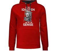 Shirtracer Pullover Herren Frauen Hoodie Kontrast zweifarbig - Sprüche Statement mit Spruch - So viele Idioten und nur eine Sense - Sarkasmus Guten Morgen Kollegen Geschenk - XXL - Rot/Schwarz