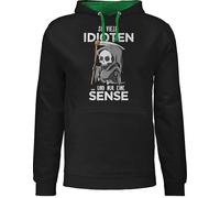 Shirtracer Pullover Herren Frauen Hoodie Kontrast zweifarbig - Sprüche Statement mit Spruch - So viele Idioten und nur eine Sense - Sarkasmus Guten Morgen Kollegen Geschenk - XXL - Schwarz/Grün