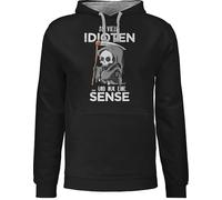 Shirtracer Pullover Herren Frauen Hoodie Kontrast zweifarbig - Sprüche Statement mit Spruch - So viele Idioten und nur eine Sense - Sarkasmus Guten Morgen Kollegen Geschenk - M - Schwarz/Grau meliert