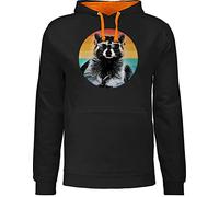 Shirtracer Pullover Herren Frauen Hoodie Kontrast zweifarbig - Vintage Retro - Cooler Waschbär Raccoon - XXL - Schwarz/Orange - waschbären Pulli
