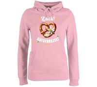 Shirtracer Pullover Hoodie Frauen - Kompatibel Oktoberfest - Zack aufgebrezelt Brezel mit Edelweiß I Trachtenshirt Volksfest Trachten Outift Damen Trachtenoutfit Herren - M - Hellrosa - trachtenhoody