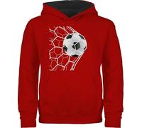 Shirtracer Pullover Kinder Hoodie Jungen Mädchen - Fußballgeschenk Torschuss | Fussball Fanartikel Fußballfans Coole Fußball Fan Geschenke - 128 (7/8 Jahre) - Rot/Schwarz - Fussballer Pulli fußballer