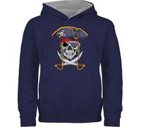 Shirtracer Pullover Kinder Hoodie Jungen Mädchen - Pirat | Piraten | Pirates | Seeräuber | Freibeuter - 140 (9/11 Jahre) - Navy Blau/Grau meliert - Pirate Motiv Kind mit Junge
