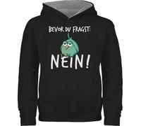 Shirtracer Pullover Kinder Hoodie Jungen Mädchen - Statement Sprüche - Bevor du fragst Nein - 140 (9/11 Jahre) - Schwarz/Grau meliert - Pulli mit sprüchen Spruch nö Fun-Kapuzenpullover spruche no