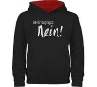 Shirtracer Pullover Kinder Hoodie Jungen Mädchen - Statement Sprüche - Bevor du fragst: Nein - 152 (12/13 Jahre) - Schwarz/Rot - Pulli mit sprüchen Spruch nö Kapuzenpulli spruche no kinderpullover