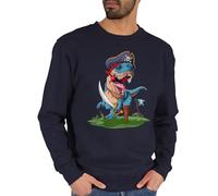 Shirtracer Sweater Pullover Sweatshirt Herren Damen - Dinosaurier - T-Rex Dino Pirat Dinosaurier-Piratenabenteuer mit TRex Piraten-TRex - L - Dunkelblau - saurier t rex Pulli Motiv