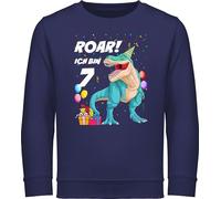 Shirtracer Sweatshirt Kinder Pullover für Jungen Mädchen - 7. Geburtstag - Ich Bin 7 Jahre - T-Rex Dinosaurier Dino - 128 (7/8 Jahre) - Navy Blau - Pulli Sieben Junge Oberteil 7.Geburtstag siebter
