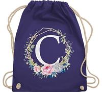 Shirtracer Turnbeutel Rucksack - Geschenk Initialen - Tasche - Blumenkranz Mit Buchstabe C - Unisize - Lila - buchstaben turnsackerl kindergarten anfangsbuchstabe gymsack kita beutel name sportbeutel