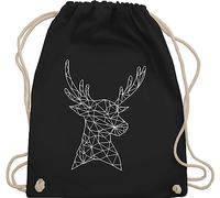 Shirtracer Turnbeutel Rucksack - Kompatibel mit Oktoberfest Tasche - Hirschmotiv I Hirsch I Deer - Unisize - Schwarz - trachtenrucksack bayrische weißer stoffrucksack trachtentaschen bayrisch beutel