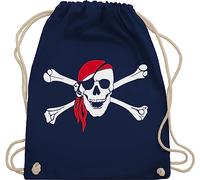 Shirtracer Turnbeutel Rucksack - Piraten & - Totenkopf Pirat mit Kopftuch I Toten Schädel I Skull - Unisize - Navy Blau - piratenbeutel totenkopf, pirate beutel piratentasche motiven totenköpfe