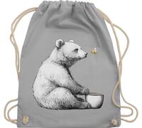 Shirtracer Turnbeutel Rucksack - Taschen - Bär mit Honigtopf und Biene I Waldtiere Geschenk Bären Zeichnung I Geschenk Freundschaft Tiere - Unisize - Hellgrau