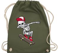Shirtracer Turnbeutel Rucksack - Taschen - Dabbing Skelett Skateboard | Dab Skelett Skater Cool - Unisize - Olivgrün - mit skate