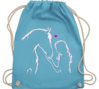Shirtracer Turnbeutel Rucksack - Taschen - Pferd und Reiterin Geschenk Pferde Mädchen Geschenk Pferd Geschenke Pferdeliebhaber I Reiten Geschenke für Pferdefreunde I Reitlehrerin - Unisize - Hellblau