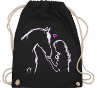 Shirtracer Turnbeutel Rucksack - Taschen - Pferd und Reiterin Geschenk Pferde Mädchen Geschenk Pferd Geschenke Pferdeliebhaber I Reiten Geschenke für Pferdefreunde I Reitlehrerin - Unisize - Schwarz