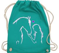 Shirtracer Turnbeutel Rucksack - Taschen - Pferd und Reiterin Geschenk Pferde Mädchen Geschenk Pferd Geschenke Pferdeliebhaber I Reiten Geschenke für Pferdefreunde I Reitlehrerin - Unisize - Türkis