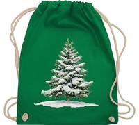 Shirtracer Turnbeutel Rucksack - Weihnachten - Taschen - Motiv Weihnachtsbaum mit Schnee Geschenk Wintermotiv Schneebedeckte Tanne I Winter Geschenk zur Winterzeit - Unisize - Grün - merry christmas