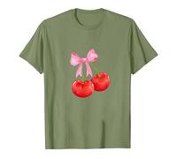 Shirts Damen Kirschen Muster T-Shirt Modische Tee Tops O-Ausschnitt Bluse Y2K Baumwolle Tshirt Schlank Longshirt Kurze Ärmel Sommershirts Dünne Oberteile Tunika Sommer Sportshirt Pullover