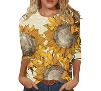 Shirts Damen Sommer 3/4 Arm Damen Bluse Kurzarm Damen T-Shirt Damen T Shirts Damen Sommerblusen Damen Leicht Damen Shirts Sommer 3/4 Arm Shirt Damen Tunika Tshirt Damen Elegant（1-Orange,XXL