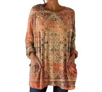 Shirts Damen Sommer Blusen Für Damen Arbeitstops Zum Tragen Mit Leggings Shirt Baumwolle Langes Tshirt Bluse Kurzarm Oversize Lang Oberteile Tunika Leinen T Tshirts 3/4 Arm Elegant Lange Orange XXL