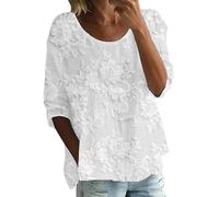 Shirts Damen Sommer T-Shirt Mit Print Halbarm Rundhalsausschnitt 3/4-Ärmel Lockeres In Großer Größe3 Blusenshirt Leinenbluse Langarm Bluse Leinen Oversize Shirt T Lang Blusen Kurzarm Elegant Weiß M